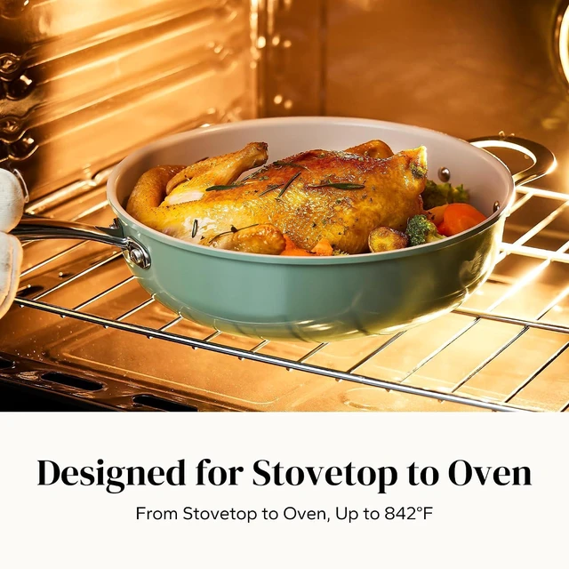 Alt view image 2 of 7 - Redchef Ceramic Saute Pan with Lid, Nonstick Deep Frying Pan, 5QT Jumbo Cooker with Helper Handle & Lid, Non Toxic Ceramic Cooking Pan, Chef Pan, Dishwasher & Oven Safe, PFAS PFOA & PTFE FreeGreen