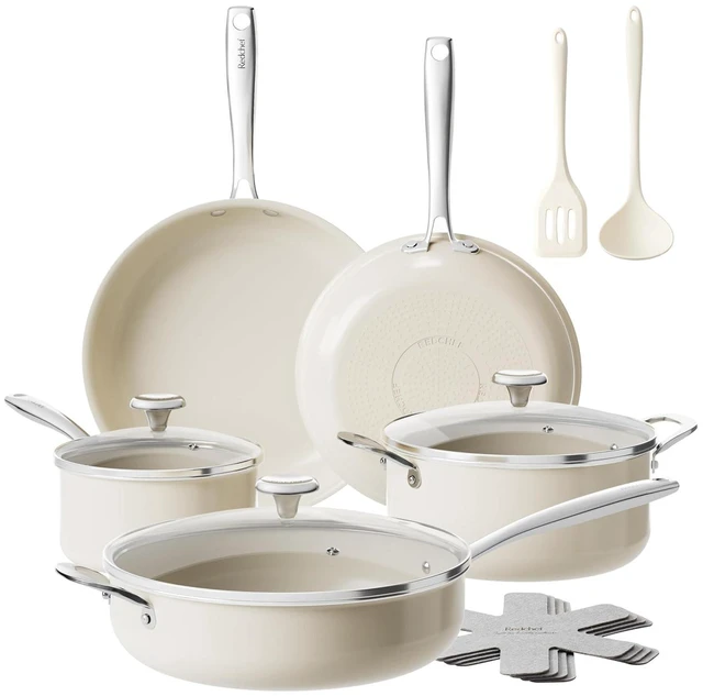 Main image of Redchef Ceramic Nonstick Cookware Set,14pcs Pots and Pans Set Non Stick,Induction Cookware with Stainless Steel Handle,Non Toxic Kitchen Cooking Set,Dishwasher & Oven Safe,PFAS PFOA & PTFE Free