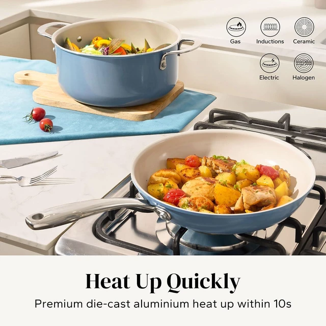 Alt view image 5 of 7 - Redchef Ceramic Nonstick Cookware Set,14pcs Pots and Pans Set Non Stick,Induction Cookware with Stainless Steel Handle,Non Toxic Kitchen Cooking Set,Dishwasher & Oven Safe,PFAS PFOA & PTFE FreeBlue