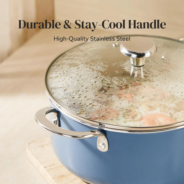 Alt view image 3 of 7 - Redchef Ceramic Stock Pot, Induction Cooking Pot with Glass Lid for Soup, 5Qt Stockpot Nonstick Soup Pot, Even Heating, Stay-Cool Handles,Fits All Stoves, Oven/Dishwasher Safe, PFAS Free (Blue)