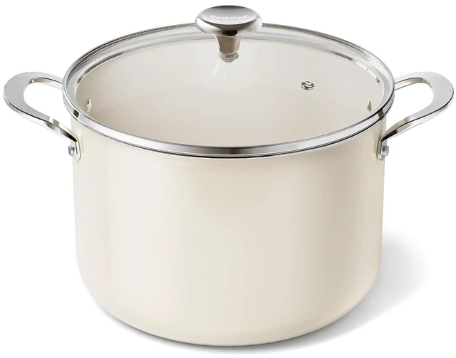 Main image of Redchef Ceramic Stock Pot with Lid, 8 Qt Soup Pot Nonstick for Family Cooking, Pasta Pot Large Induction Cooking Pot, Stay-Cool Handles, Even Heating, Oven/Dishwasher Safe, PFOA Free, Beige