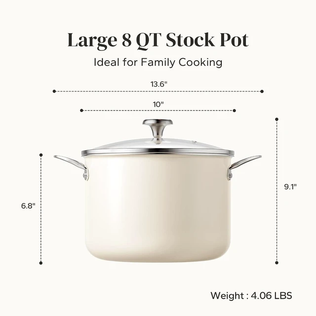 Alt view image 5 of 7 - Redchef Ceramic Stock Pot with Lid, 8 Qt Soup Pot Nonstick for Family Cooking, Pasta Pot Large Induction Cooking Pot, Stay-Cool Handles, Even Heating, Oven/Dishwasher Safe, PFOA Free, Beige