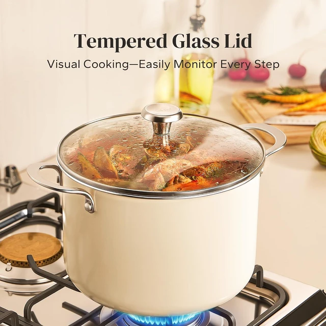 Alt view image 4 of 7 - Redchef Ceramic Stock Pot with Lid, 8 Qt Soup Pot Nonstick for Family Cooking, Pasta Pot Large Induction Cooking Pot, Stay-Cool Handles, Even Heating, Oven/Dishwasher Safe, PFOA Free, Beige