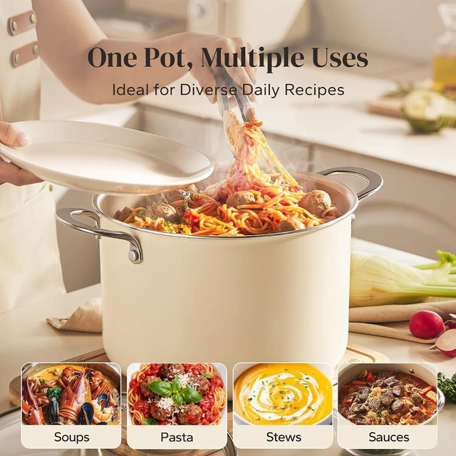 Alt view image 6 of 7 - Redchef Ceramic Stock Pot with Lid, 8 Qt Soup Pot Nonstick for Family Cooking, Pasta Pot Large Induction Cooking Pot, Stay-Cool Handles, Even Heating, Oven/Dishwasher Safe, PFOA Free, Beige