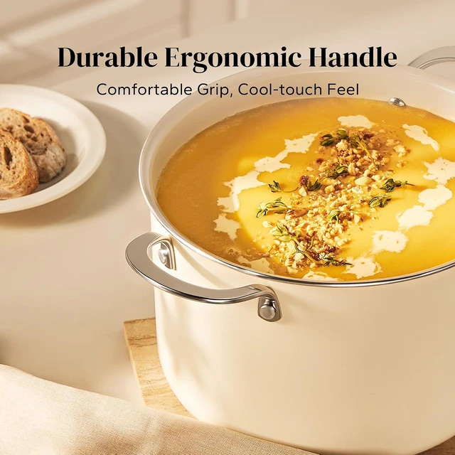 Alt view image 7 of 7 - Redchef Ceramic Stock Pot with Lid, 8 Qt Soup Pot Nonstick for Family Cooking, Pasta Pot Large Induction Cooking Pot, Stay-Cool Handles, Even Heating, Oven/Dishwasher Safe, PFOA Free, Beige