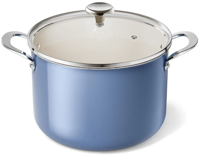 Main image of Redchef Nonstick Stock Pot with Lid 8 QT, Ceramic Large Pasta Pot for All Stovetops, Stockpot Cooking Soup Pot for Kitchen, PFOA Free, Sturdy Handles, Even Heating, Oven/Dishwasher Safe, Blue