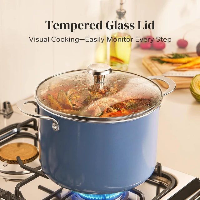 Alt view image 4 of 7 - Redchef Nonstick Stock Pot with Lid 8 QT, Ceramic Large Pasta Pot for All Stovetops, Stockpot Cooking Soup Pot for Kitchen, PFOA Free, Sturdy Handles, Even Heating, Oven/Dishwasher Safe, Blue