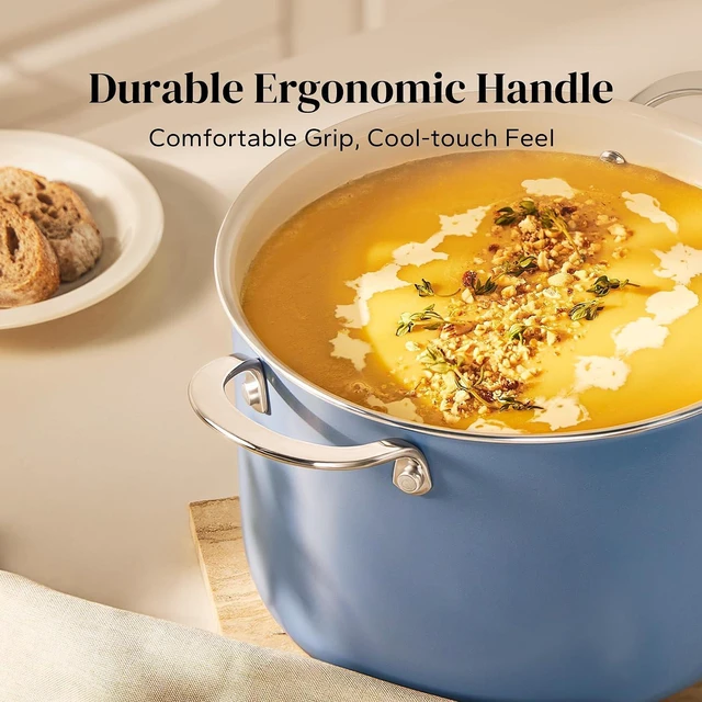Alt view image 7 of 7 - Redchef Nonstick Stock Pot with Lid 8 QT, Ceramic Large Pasta Pot for All Stovetops, Stockpot Cooking Soup Pot for Kitchen, PFOA Free, Sturdy Handles, Even Heating, Oven/Dishwasher Safe, Blue