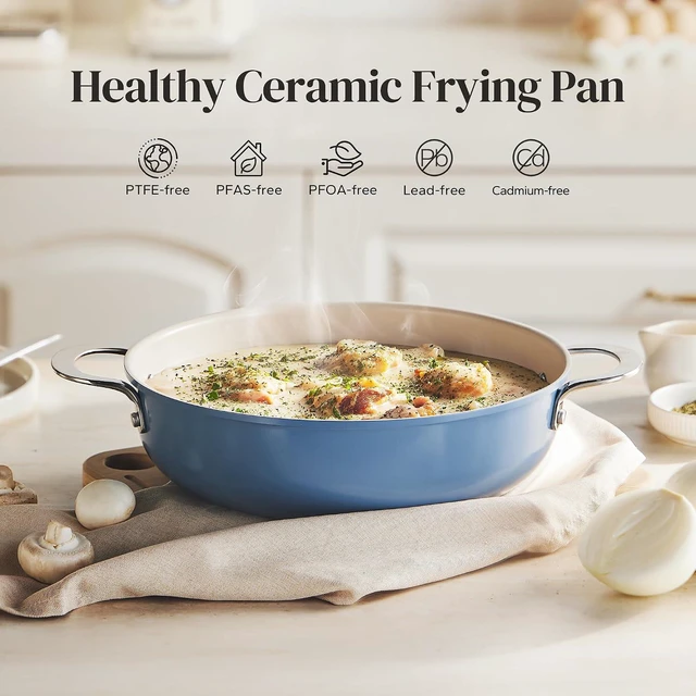 Alt view image 2 of 7 - Redchef Ceramic Saute Pan, Nonstick Deep Frying Pan With Lid 4 QT,Ceramic Cooking Pan for All Stoves, Even Heating, Stay Cool Handle, Oven/Dishwasher Safe, PFAS Free (Blue)