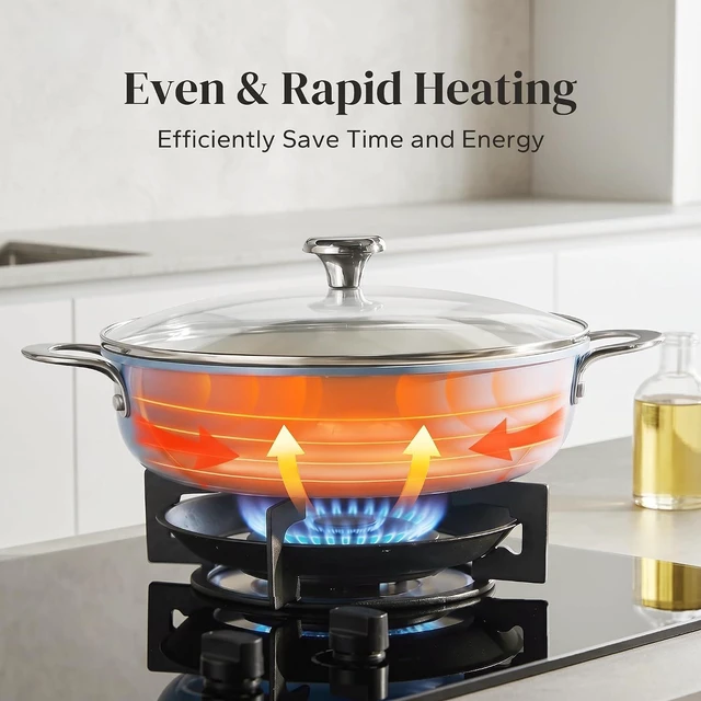 Alt view image 3 of 7 - Redchef Ceramic Saute Pan, Nonstick Deep Frying Pan With Lid 4 QT,Ceramic Cooking Pan for All Stoves, Even Heating, Stay Cool Handle, Oven/Dishwasher Safe, PFAS Free (Blue)