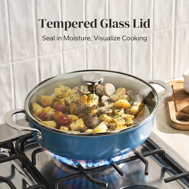 Alt view image 5 of 7 - Redchef Ceramic Saute Pan, Nonstick Deep Frying Pan With Lid 4 QT,Ceramic Cooking Pan for All Stoves, Even Heating, Stay Cool Handle, Oven/Dishwasher Safe, PFAS Free (Blue)