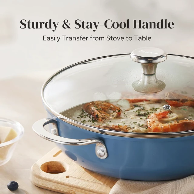 Alt view image 7 of 7 - Redchef Ceramic Saute Pan, Nonstick Deep Frying Pan With Lid 4 QT,Ceramic Cooking Pan for All Stoves, Even Heating, Stay Cool Handle, Oven/Dishwasher Safe, PFAS Free (Blue)