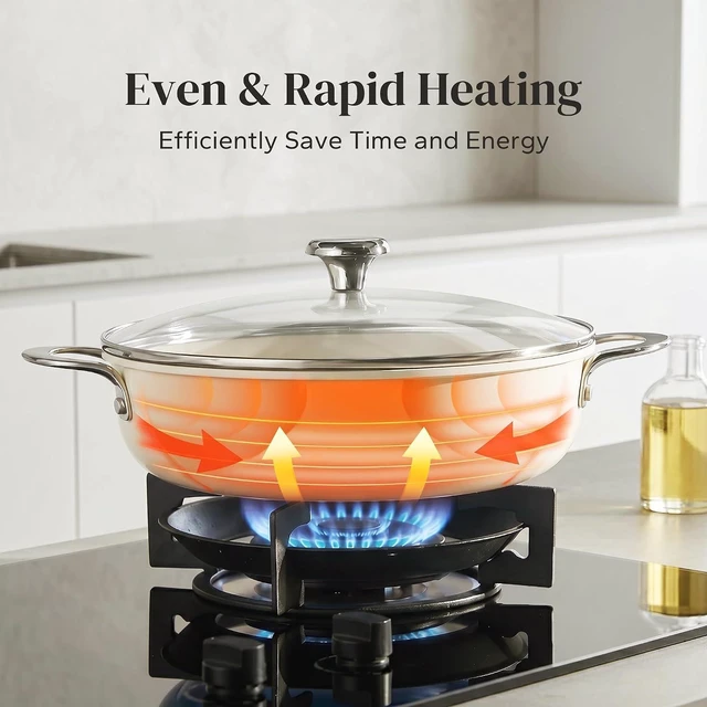 Alt view image 3 of 7 - Redchef Ceramic Saute Pan with Lid, 4 QT Nonstick Frying Pan, Deep Frying Pan Skillet Cooking Pan for All Stoves, Even Heating, Stay Cool Handle, Oven/Dishwasher Safe, PFAS Free (Beige)