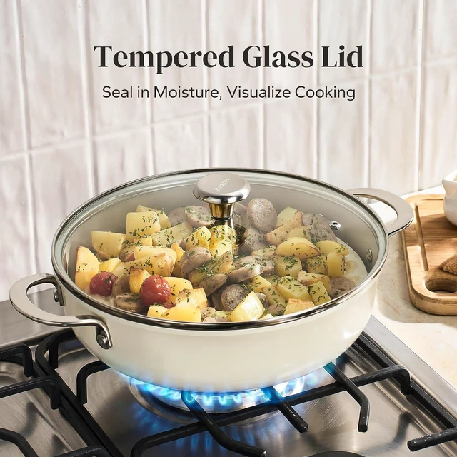 Alt view image 5 of 7 - Redchef Ceramic Saute Pan with Lid, 4 QT Nonstick Frying Pan, Deep Frying Pan Skillet Cooking Pan for All Stoves, Even Heating, Stay Cool Handle, Oven/Dishwasher Safe, PFAS Free (Beige)