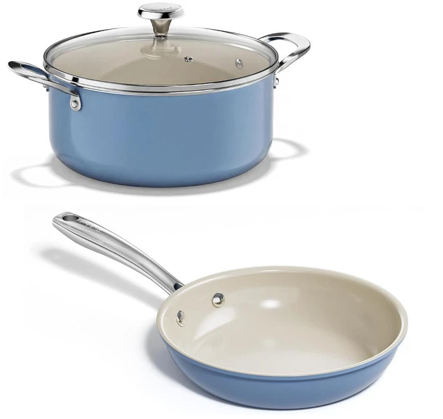 Main image of Redchef 5 QT Ceramic Stock Pot with Lid, 8 inch Cooking Pan Non Toxic with Stay Cool Handle for Induction, Dishwasher/Oven Safe, PFAS PFOA & PTFE Free (Blue)