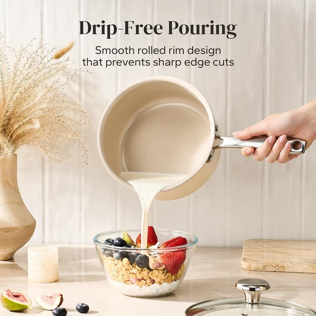 Alt view image 3 of 7 - Redchef Nonstick Mini Cookware Set, 8"Ceramic Fry Pan 2.5Qt Saucepan with Lid,8" 9.5" 11" Ceramic Frying Pan Set, PFAS & PTFE & PFOA Free with Stay Cool Handle,Dishwasher & Oven Safe,Beige