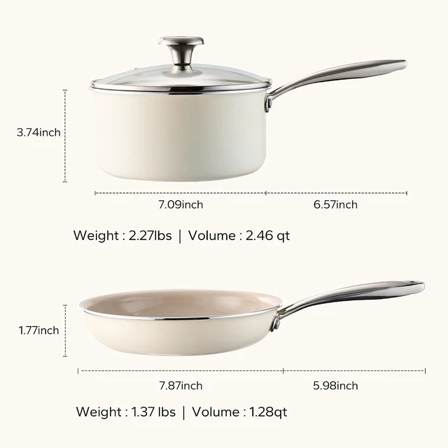 Alt view image 6 of 7 - Redchef Nonstick Mini Cookware Set, 8"Ceramic Fry Pan 2.5Qt Sauce Pan with Lid, Fryingpan & Pots Set, Induction Compatible, Nontoxic, Oven Dishwasher Safe, PTFE & PFOA Free, Beige