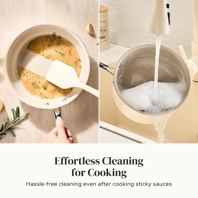 Alt view image 5 of 7 - Redchef Nonstick Mini Cookware Set, 8"Ceramic Fry Pan 2.5Qt Sauce Pan with Lid, Fryingpan & Pots Set, Induction Compatible, Nontoxic, Oven Dishwasher Safe, PTFE & PFOA Free, Beige