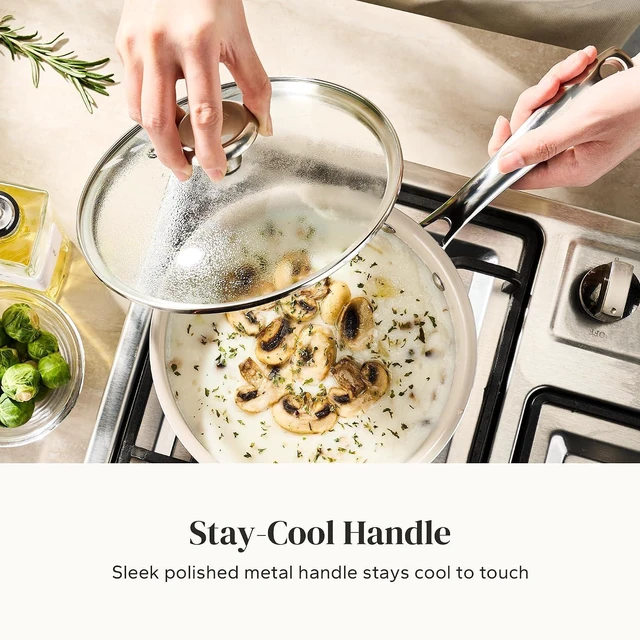 Alt view image 3 of 7 - Redchef Nonstick Mini Cookware Set, 8"Ceramic Fry Pan 2.5Qt Sauce Pan with Lid, 6PCS Frying Pans (8",9.5", 11"), Dishwasher/Oven/Induction Safe, Compatible All Cooktop, PFAS & PTFE &PFOA Free (Beige)