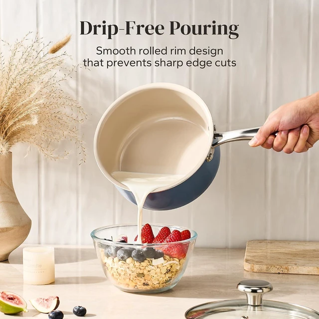 Alt view image 5 of 7 - Redchef Saucepan & Frying Pan Set, 8" Ceramic Frying pan & 2.5Qt Saucepan with Lid, Cookware Set, Induction Compatible, Nontoxic PTFE PFOA Free, Oven & Dishwasher Safe, Blue