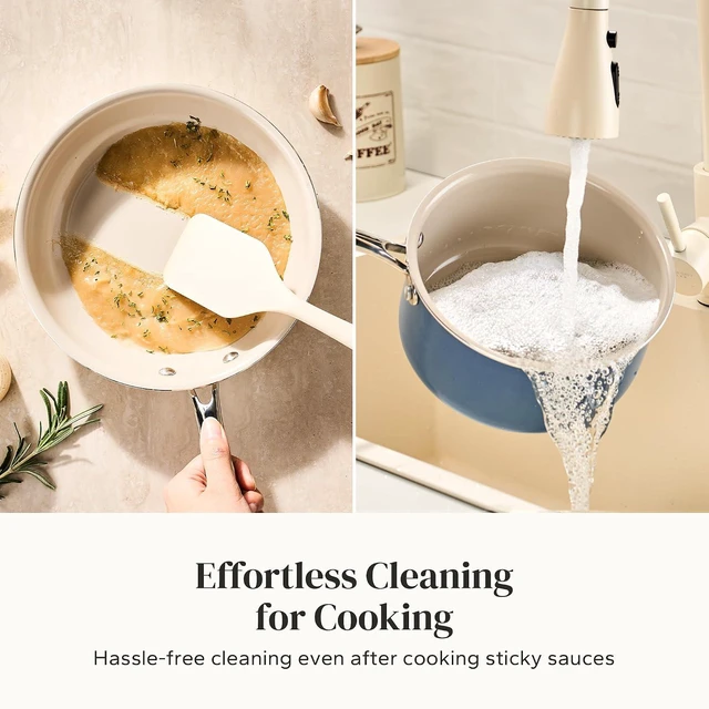 Alt view image 6 of 7 - Redchef Saucepan & Frying Pan Set, 8" Ceramic Frying pan & 2.5Qt Saucepan with Lid, Cookware Set, Induction Compatible, Nontoxic PTFE PFOA Free, Oven & Dishwasher Safe, Blue