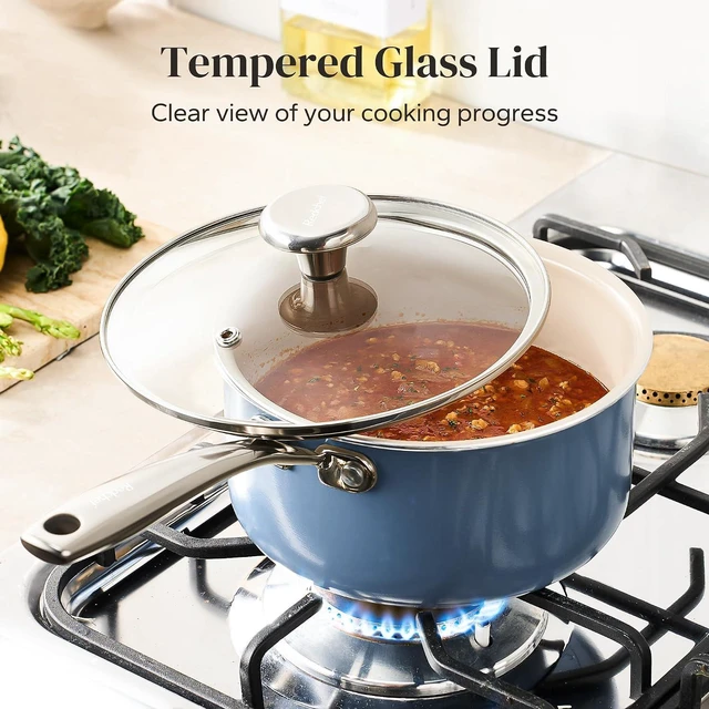 Alt view image 2 of 7 - Redchef Ceramic Stock Pots Set 5QT, Sauce Pan with Lids(2.5QT/3.5QT), Induction Cooking Pot Set,Ceramic Pots with Stay Cool Handle, Nonstick Cookware Set, PTFE/PFASFree, Dishwasher/Oven Safe (Blue)