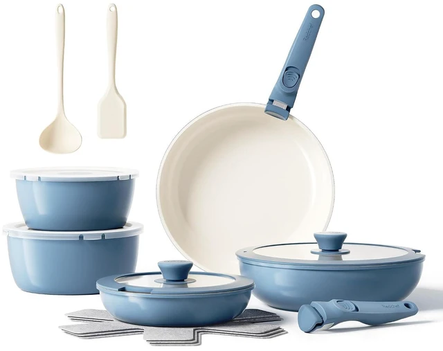 Alt view image 2 of 7 - Redchef 17pcs Ceramic Pots and Pans Set Non Stick, Nonstick Kitchen Cookware Set with Detachable Handle, Non Toxic, PFAS PFOA & PTFE Free, RV Ceramic Cookware Set for Camping, Dishwasher/Oven Saf