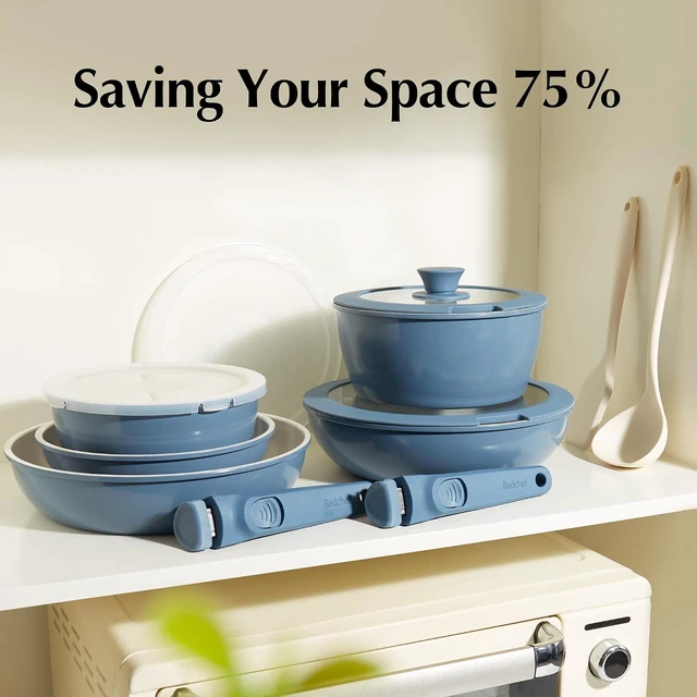 Alt view image 5 of 7 - Redchef 17pcs Ceramic Pots and Pans Set Non Stick, Nonstick Kitchen Cookware Set with Detachable Handle, Non Toxic, PFAS PFOA & PTFE Free, RV Ceramic Cookware Set for Camping, Dishwasher/Oven Saf