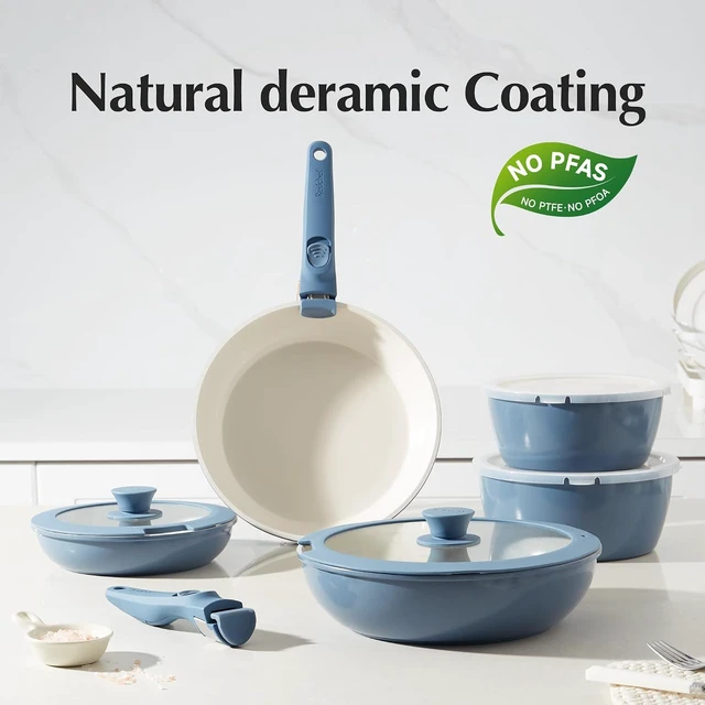 Alt view image 3 of 7 - Redchef 21pcs Ceramic Pots and Pans Set Non Stick, Nonstick Kitchen Cookware Set with Detachable Handle, Non Toxic, PFAS PFOA & PTFE Free, RV Ceramic Cookware Set for Camping, Dishwasher/Oven Safe