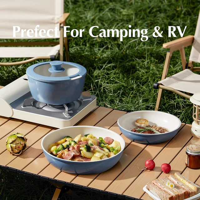 Alt view image 6 of 7 - Redchef 6pcsCeramic Cookware Set, Removable Handle Pots And Pans Non Stick, Rv Cookware Set, Non Toxic Pots And Pans Set No PFAS & PTFE & PFOA, Detachable Pots And Pans, Dishwasher & Oven Safe (Blue)
