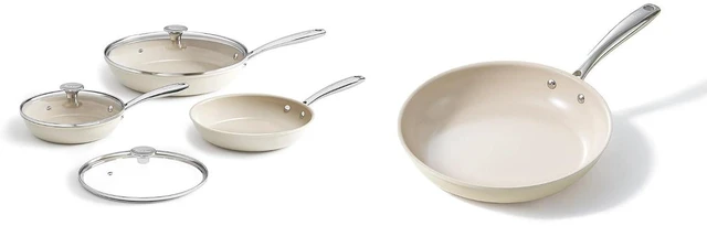 Main image of Redchef Nonstick 7-Piece Fry Pan Set, 8, 9.5, and 11 Inch Frying Pans with Tempered Glass Lids, Stay-Cool Handles, Dishwasher & Oven Safe, Induction Safe, Compatible with All Cooktops, beige