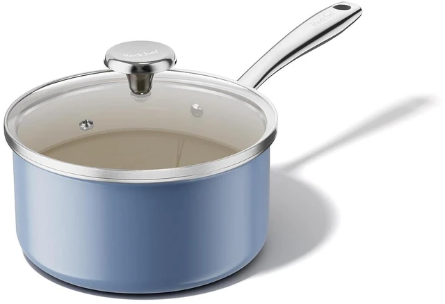 Alt view image 7 of 7 - Redchef 5 QT Ceramic Stock Pot with Lid, 2.5QT Small Saucepan, Stay-Cool Handles, Compatible All Stovetops, PFAS PFOA & PTFE Free (Blue)