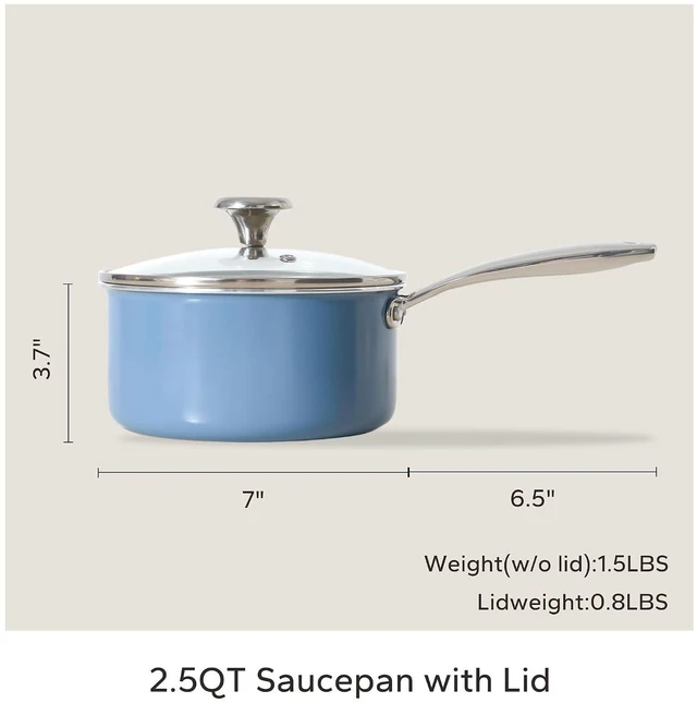 Alt view image 6 of 7 - Redchef Nonstick Ceramic Sauce Pan with Lid 2.5QT, Ceramic Frying Pan Set with Tempered Glass Lids(8", 9.5", 11"), Dishwasher & Oven Safe, Induction Safe, Compatible with All Cooktops, Blue