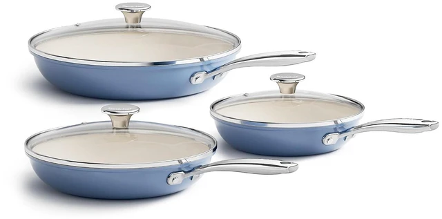 Alt view image 7 of 7 - Redchef Ceramic Stock Pot with Lid 5 QT+ 6PCS Frying Pans (8", 9.5", 11"), Dishwasher & Oven Safe, Induction Safe, Compatible with All Cooktops, PFAS & PTFE & PFOA Free (Blue)