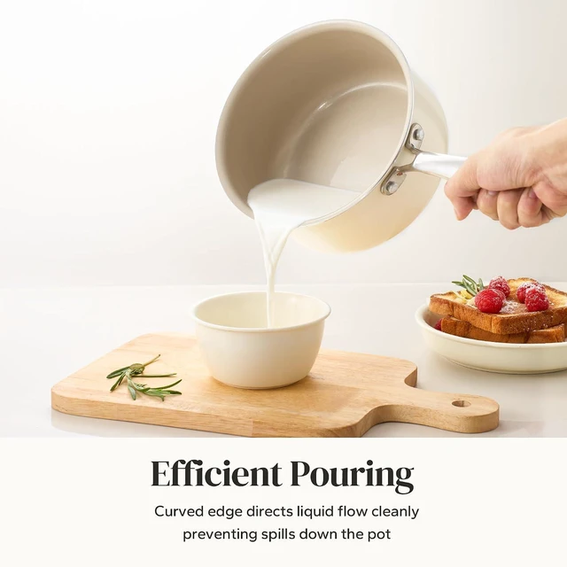 Alt view image 2 of 7 - Redchef Ceramic Sauce Pan with Lid, 2.5QT+3.5QT White Saucepans Set, Nonstick Cooking Pot Set with Stay-Cool Handle, Non Toxic Small Pot, PTFE & PFOA Free, Oven Dishwasher Induction Safe
