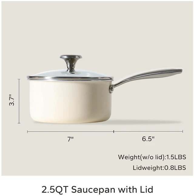 Alt view image 7 of 7 - Redchef Ceramic Sauce Pan with Lid 2.5QT+3PCS Frying Pan, Nonstick Cooking Pot with Stay-Cool Handle, Kitchen Non Toxic Soup Pot, PTFE & PFOA Free, Oven Dishwasher Safe, Compatible All Stovetops