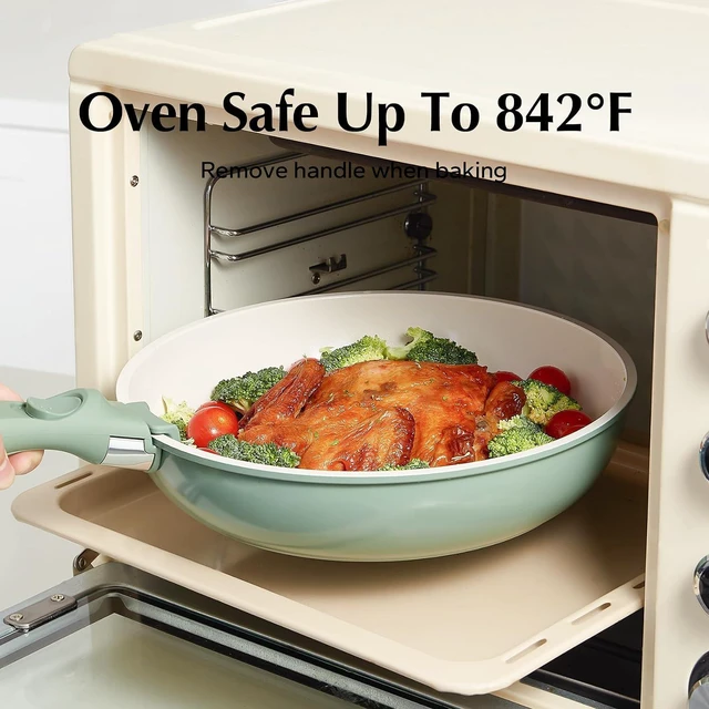 Alt view image 6 of 7 - Ceramic Pots and Pans Set Non Stick, Nonstick Kitchen Cookware Sets, Non Toxic Pots and Pans Set Non Stick, PFAS PFOA & PTFE Free, Detachable Handle Pots and Pans 6 Piece, RV Cookware (Green)