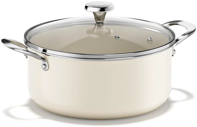 Alt view image 2 of 7 - Redchef 5 QT Ceramic Stock Pot with Lid, 8" 9.5" 11" Ceramic Frying Pan Set, PFAS & PTFE & PFOA Free with Stay Cool Handle, Dishwasher & Oven Safe (Beige)