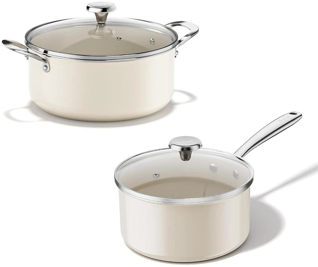 Main image of Redchef 5 QT Ceramic Stock Pot with Lid, 3.5QT Small Saucepan Stay-Cool Handles, Compatible All Stovetops, PFAS PFOA & PTFE Free (Beige)
