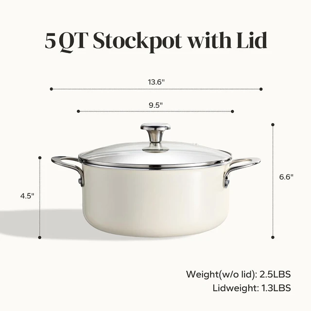 Alt view image 6 of 7 - Redchef 5 QT Ceramic Stock Pot with Lid, 8" 9.5" 11" Ceramic Frying Pan Set, PFAS & PTFE & PFOA Free with Stay Cool Handle, Dishwasher & Oven Safe (Beige)