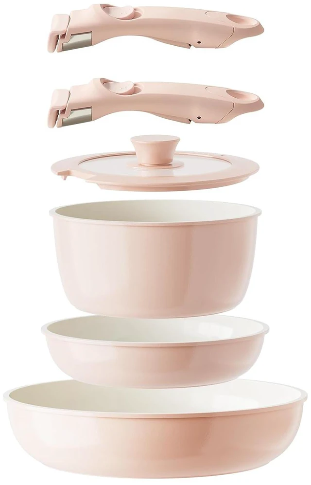 Main image of Ceramic Pots and Pans Set Non Stick, Nonstick Kitchen Cookware Sets, Non Toxic Pots and Pans Set Non Stick, PFAS PFOA & PTFE Free, Detachable Handle Pots and Pans 6 Piece, RV Cookware (Pink)