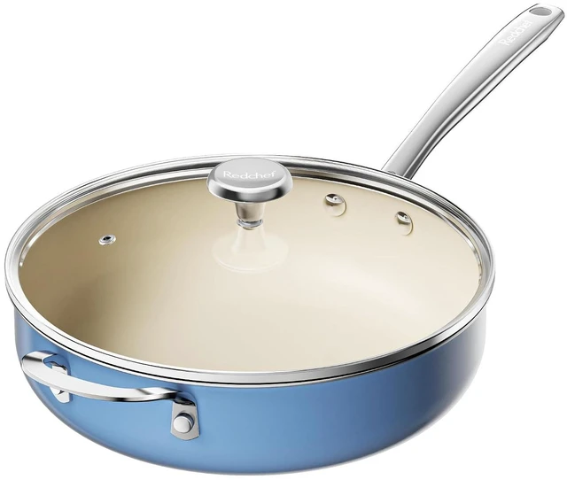 Alt view image 7 of 7 - Redchef 5 QT Ceramic Stock Pot with Lid, 5QT Ceramic Saute Pan, Stay-Cool Handles, Dishwasher & Oven Safe, PFAS PFOA & PTFE Free (Blue)