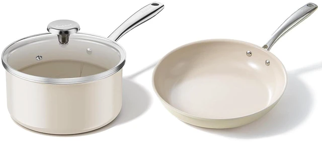 Main image of Redchef 8inch Nonstick Ceramic Sauce Pan With Lid And 9.5inch Nonstick Frying Pan Skillet