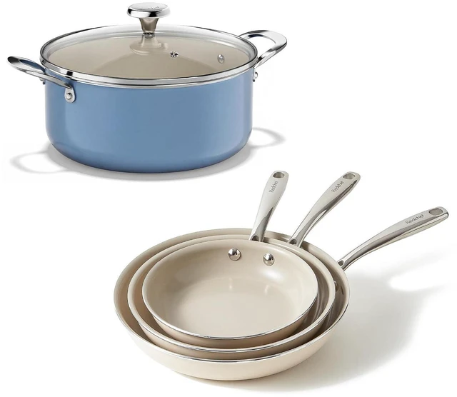 Main image of Redchef 5 QT Ceramic Stock Pot with Lid, 8" 9.5" 11" Ceramic Frying Pan Set, PFAS & PTFE & PFOA Free with Stay Cool Handle, Dishwasher & Oven Safe