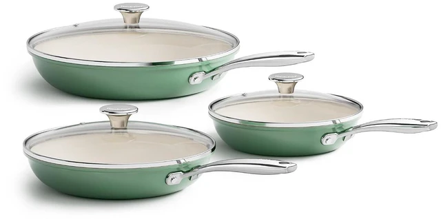 Alt view image 2 of 7 - Redchef Nonstick 7-Piece Fry Pan Set, 8, 9.5, and 11 Inch Frying Pans with Tempered Glass Lids, Stay-Cool Handles, Dishwasher & Oven Safe, Induction Safe, Compatible with All Cooktops