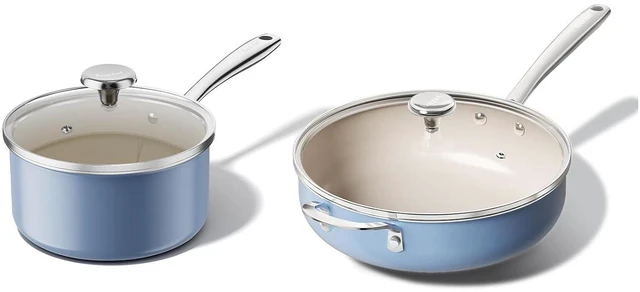 Main image of Redchef 2.5QT Small Nonstick Ceramic,5QT Deep Frying Pan, with Helper Handle & Lid, Non Toxic Ceramic Cooking Pan, Chef Pan, Dishwasher & Oven Safe, PFAS PFOA & PTFE FreeBlue