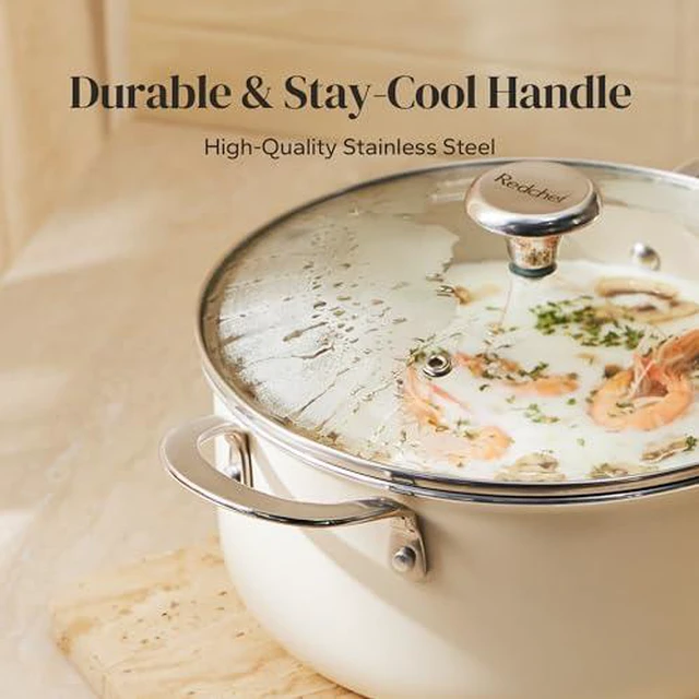 Alt view image 3 of 7 - Redchef Nonstick Mini Cookware Set, 8"Ceramic Fry Pan 2.5Qt Sauce Pan with Lid, 5 QT Ceramic Stock Pot with Lid,Stay-Cool Handles, Compatible All Stovetops, PFAS PFOA & PTFE Free (Beige)