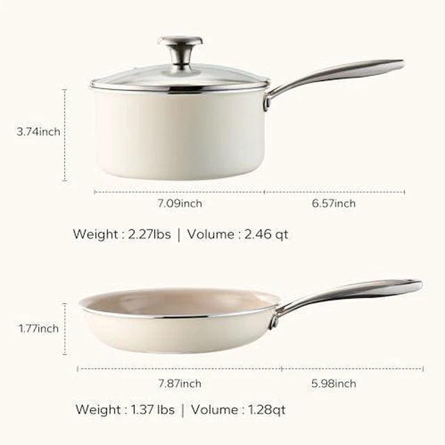Alt view image 7 of 7 - Redchef Nonstick Mini Cookware Set, 8"Ceramic Fry Pan 2.5Qt Sauce Pan with Lid, 5 QT Ceramic Stock Pot with Lid,Stay-Cool Handles, Compatible All Stovetops, PFAS PFOA & PTFE Free (Beige)