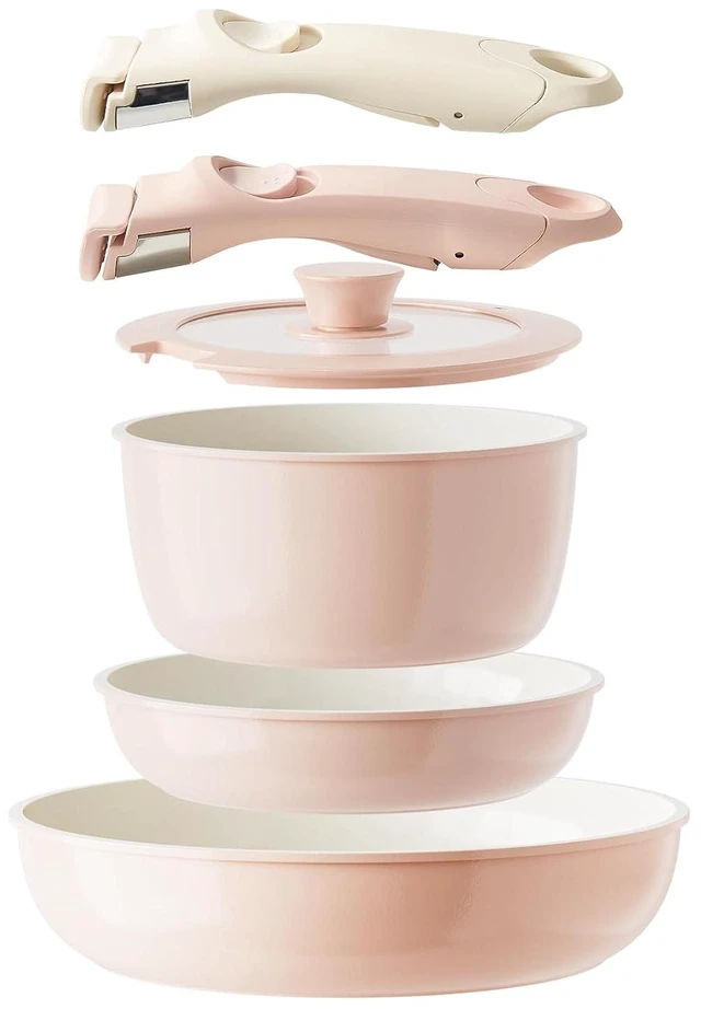 Main image of Ceramic Pots and Pans Set Non Stick, Nonstick Kitchen Cookware Sets, Non Toxic Pots and Pans Set Non Stick, PFAS PFOA & PTFE Free, Detachable Handle Pots and Pans 6 Piece, RV Cookware (Pink)