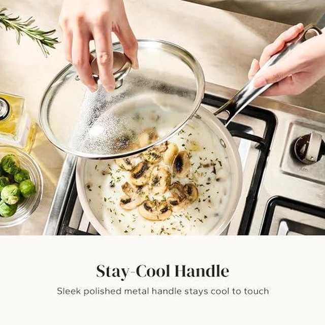 Alt view image 7 of 7 - Redchef Nonstick Mini Cookware Set, 8"Ceramic Fry Pan 2.5QT,3.5QT Small Saucepan,Cooking Pot with Stay-Cool Handles, Compatible All Stovetops, PFAS PFOA & PTFEFree (Beige)